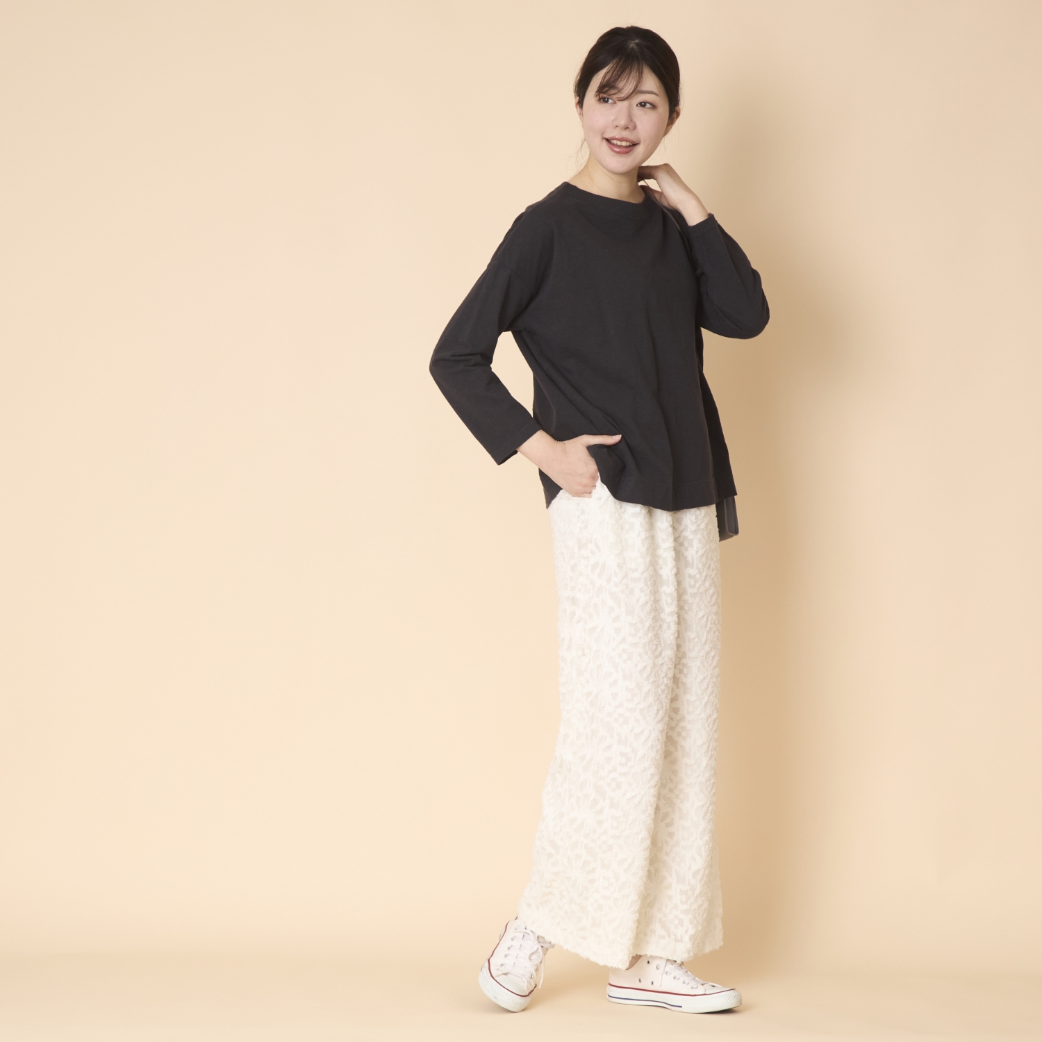 denicher/モノトーンフラワージャガード　イージーパンツ